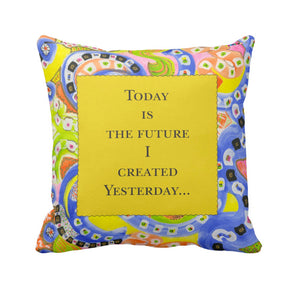 "Today is the future" Blue Wave Pillow/ Yellow