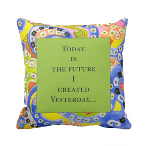 "Today is the future" Blue Wave Pillow/ Lime Green